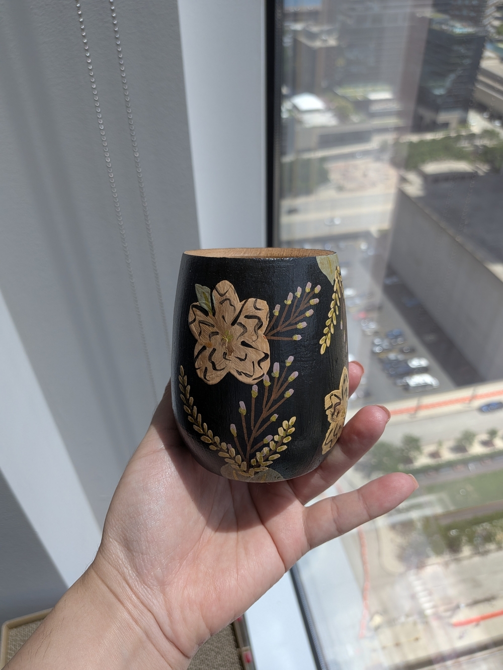 Hand-Painted Floral Wooden Mate Cup/Gourd
